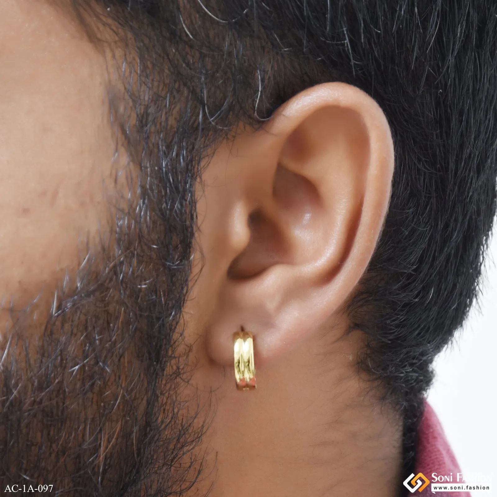 Golden Color Stainless Steel Stud Earring For Men (1 Pc) - Style A097