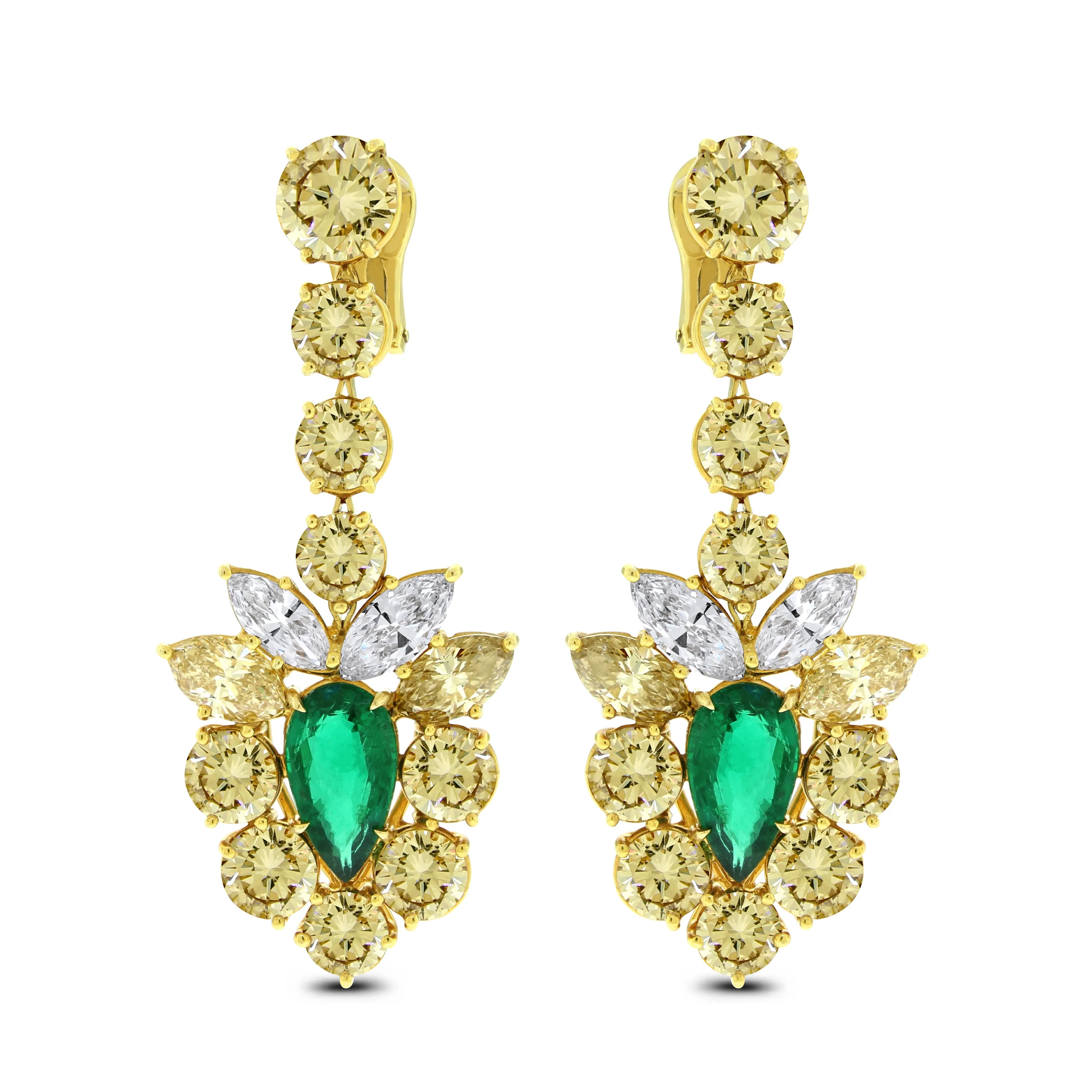 Golds & Greens Diamond & Emerald Earrings (23.86 ct Diamonds & Emeralds) in Yellow Gold