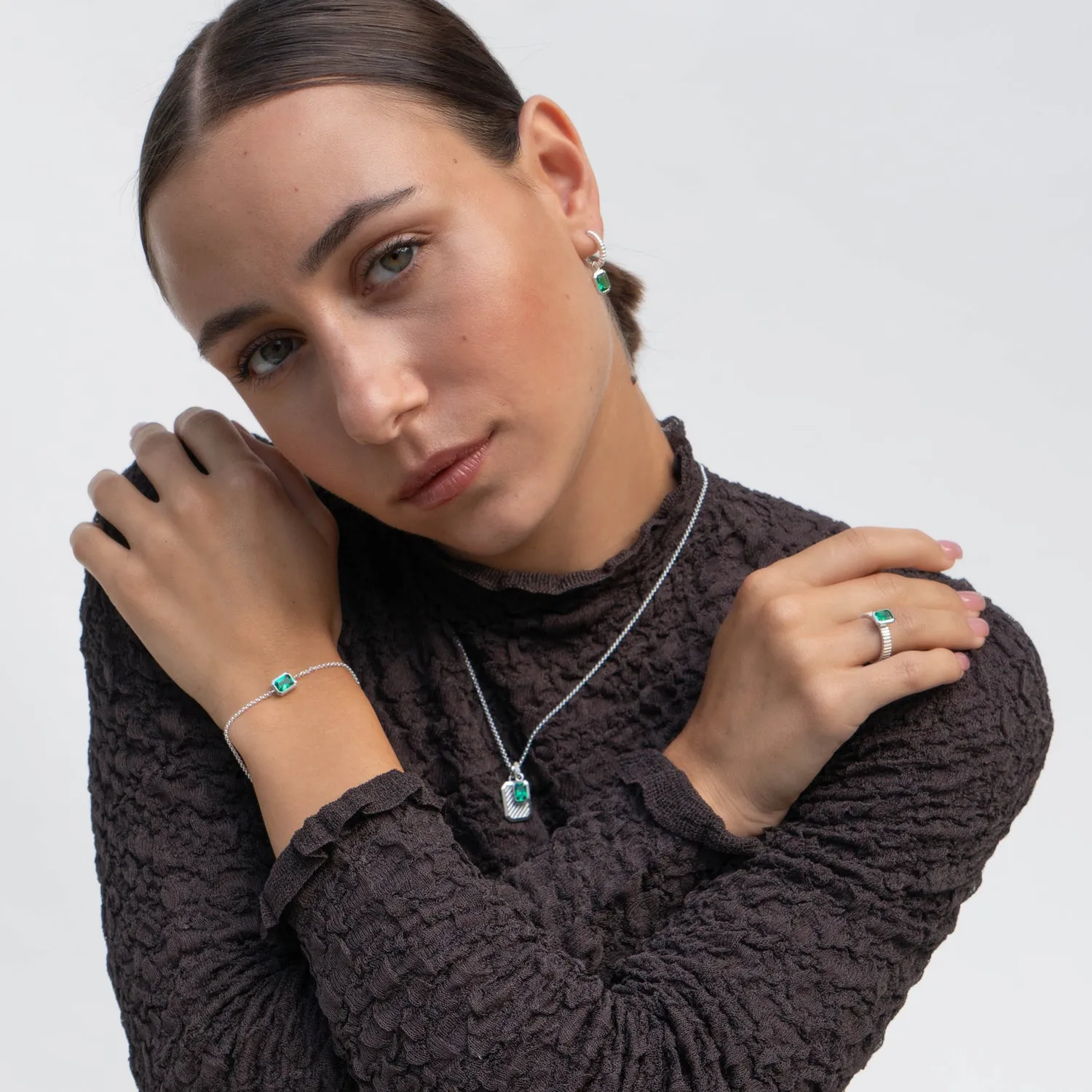 Green Garnet Humbug Huggie Charm Hoops