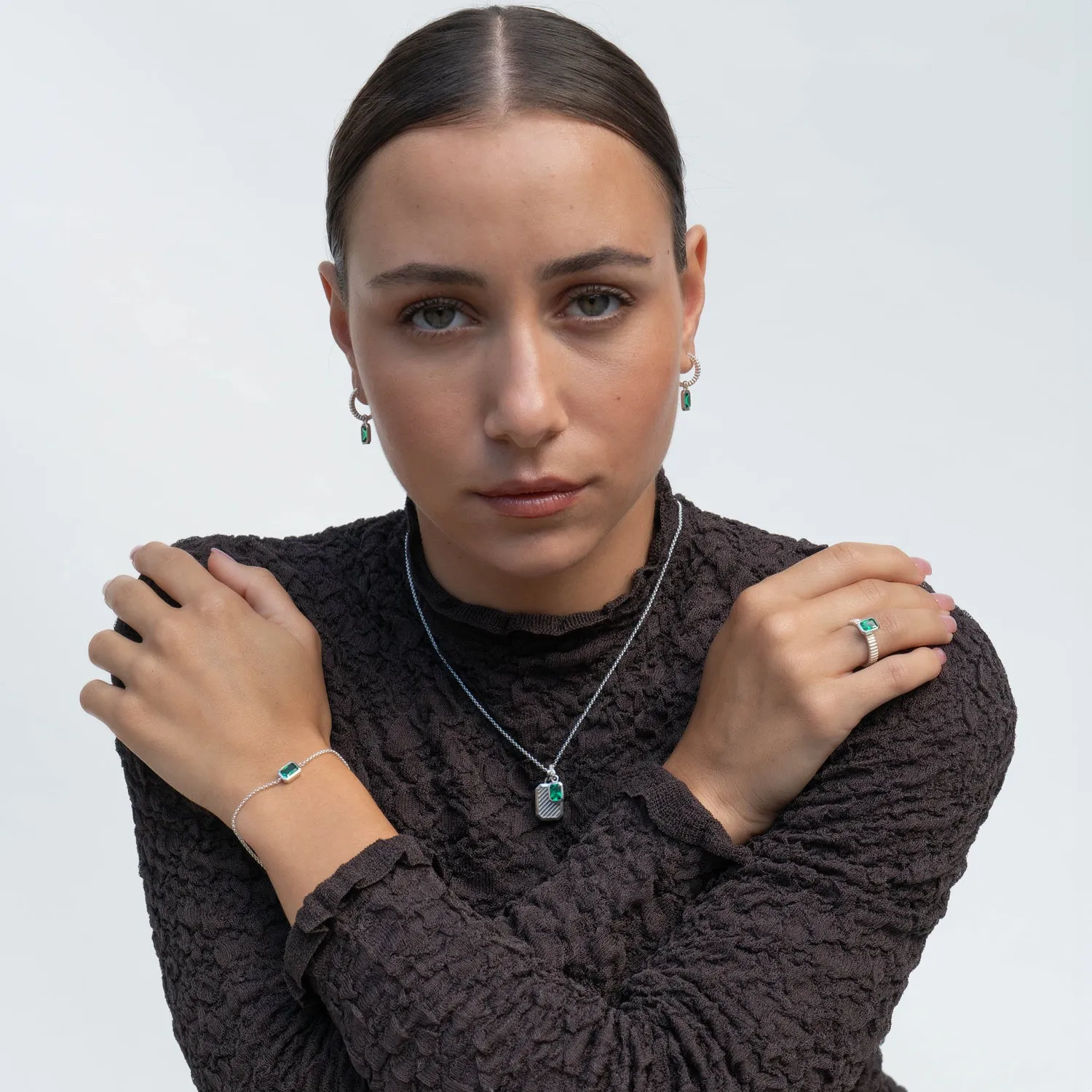 Green Garnet Humbug Huggie Charm Hoops