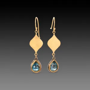Hammered Gold and Blue Topaz Earrings