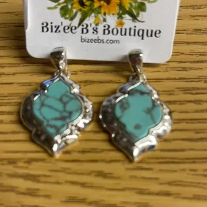 Hammered Silvertone Turquoise Morocco Earrings