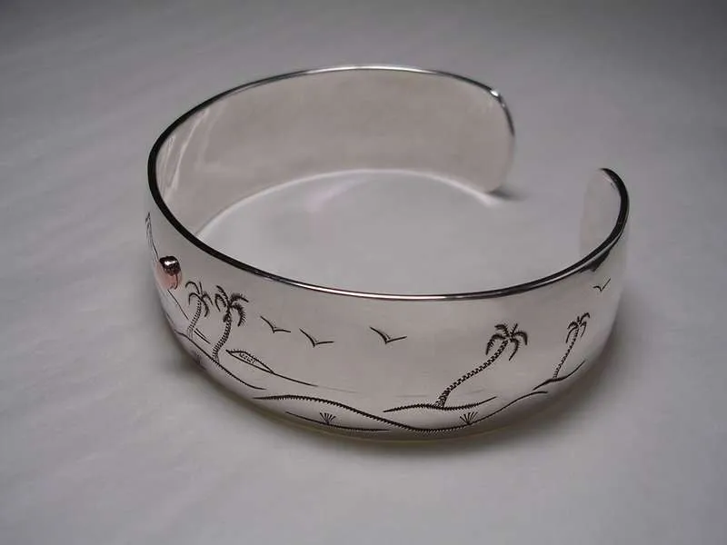 Hawaii Inspired Bracelet in Sterling Silver with Pure Copper Moon