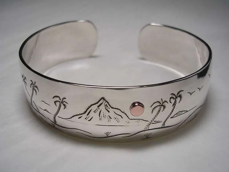 Hawaii Inspired Bracelet in Sterling Silver with Pure Copper Moon