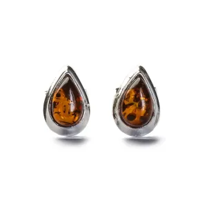 Henryka Silver Teardrop with Cognac Amber Earrings