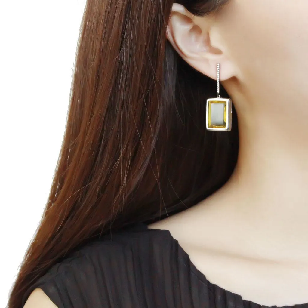 High polished (no plating) Stainless Steel Earrings with Top Grade Crystal in Topaz for Women Topaz Stone Color Style DA378