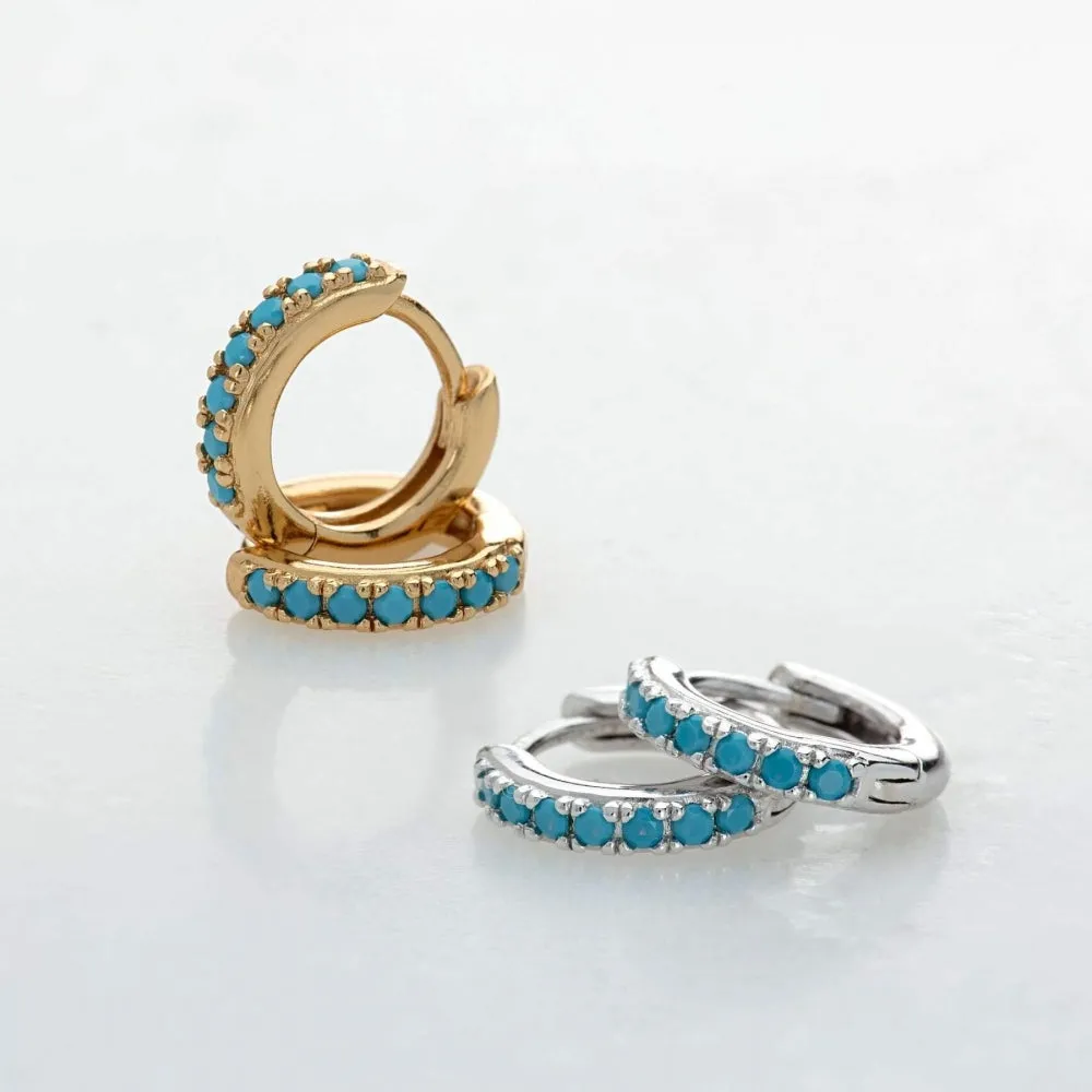 Huggie Hoop Earrings With Turquoise Stones - SPESSS133