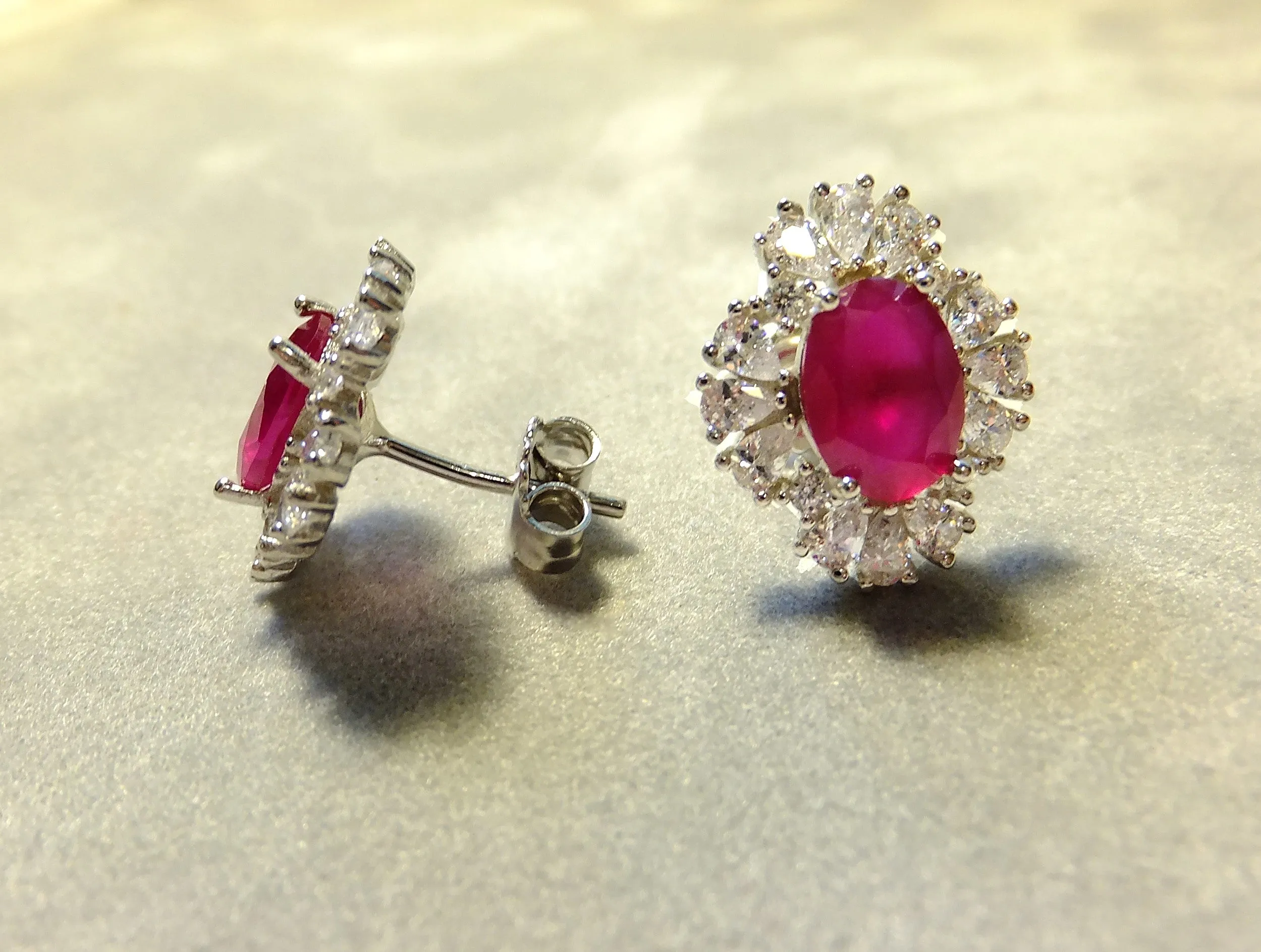 Indian Ruby And White Topaz Gemstone Stud  Earrings