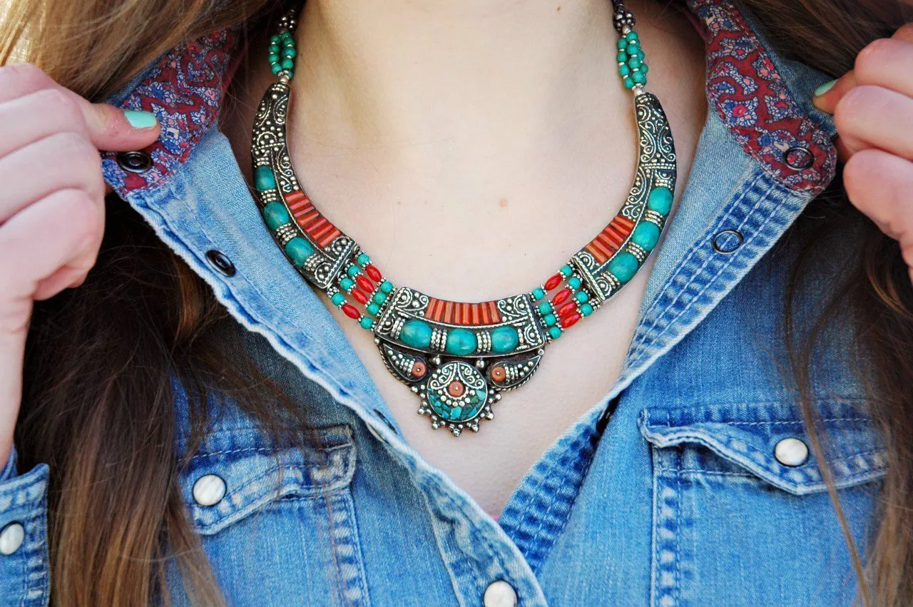 Intricately Hand Made Sterling Silver Necklace With Coral