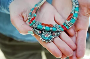 Intricately Hand Made Sterling Silver Necklace With Coral