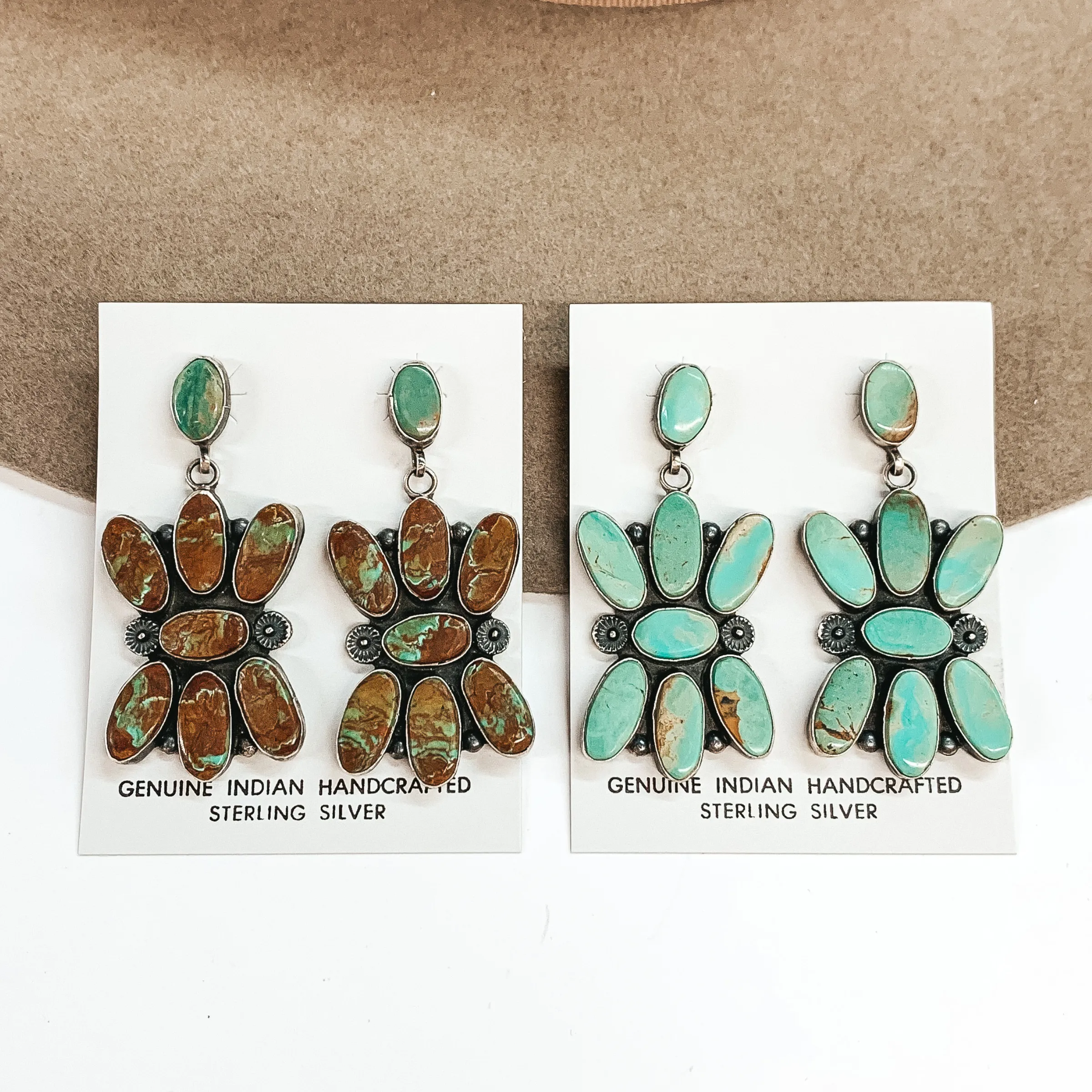 Jacqueline Silver | Navajo Handmade Sterling Silver and Turquoise Cluster Drop Earrings