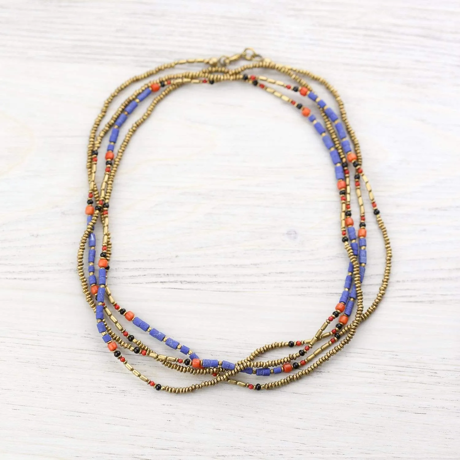 Lapis and Gold Wrap Necklace