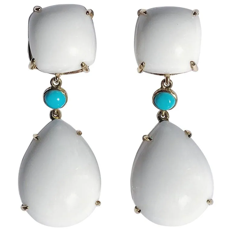 Large GUM DROP™ Earrings with Blue Topaz and Cabochon Turquoise and Diamonds