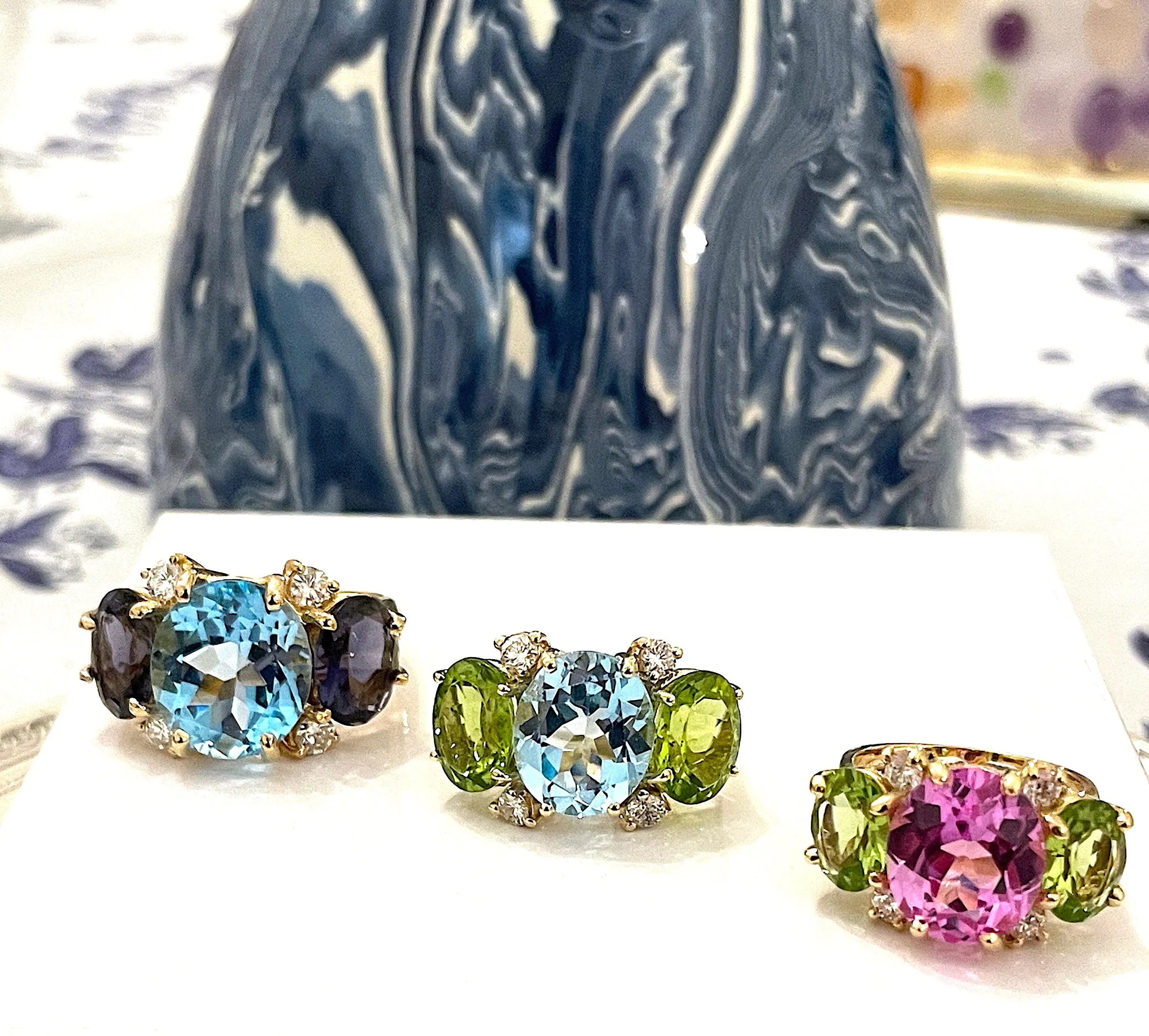 Large GUM DROP™ Earrings with Blue Topaz and Cabochon Turquoise and Diamonds