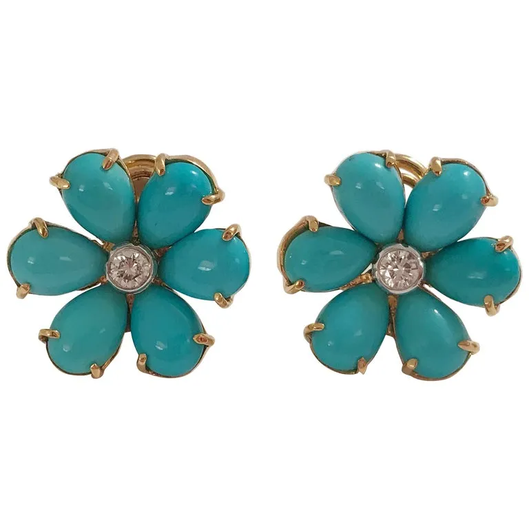 Large GUM DROP™ Earrings with Blue Topaz and Cabochon Turquoise and Diamonds