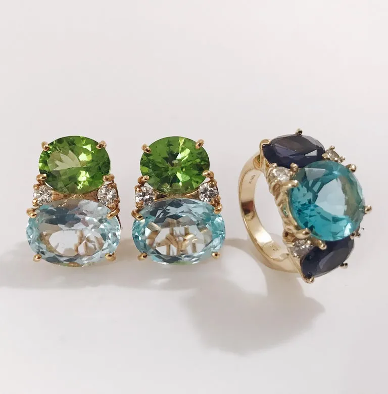 Large GUM DROP™ Earrings with Blue Topaz and Cabochon Turquoise and Diamonds