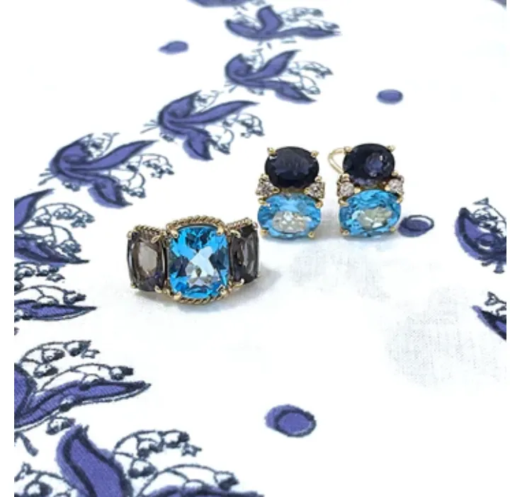 Large GUM DROP™ Earrings with Blue Topaz and Cabochon Turquoise and Diamonds