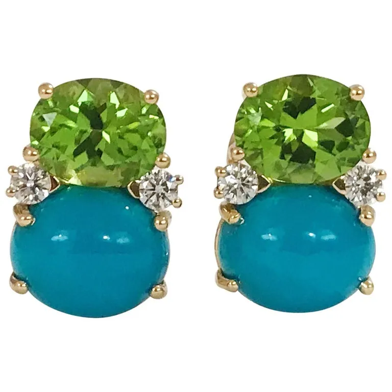 Large GUM DROP™ Earrings with Blue Topaz and Cabochon Turquoise and Diamonds