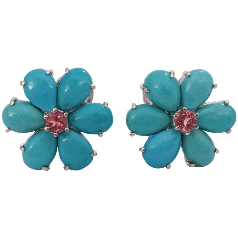 Large GUM DROP™ Earrings with Blue Topaz and Cabochon Turquoise and Diamonds