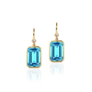 London Blue Topaz Emerald Cut Earrings with Diamond