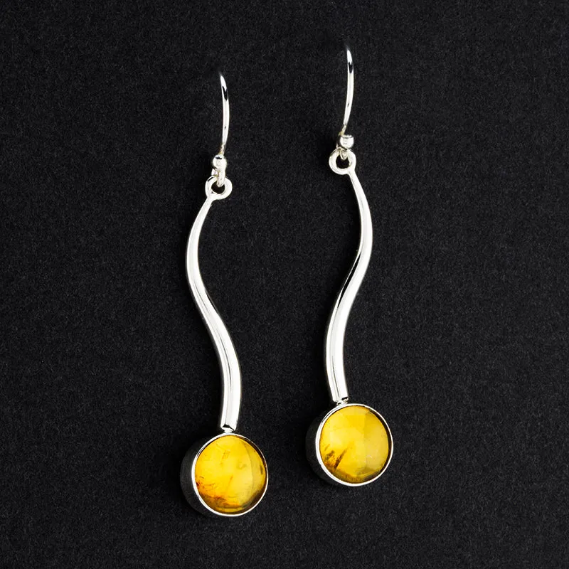 Long Silver and Amber Drop Earrings