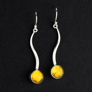 Long Silver and Amber Drop Earrings