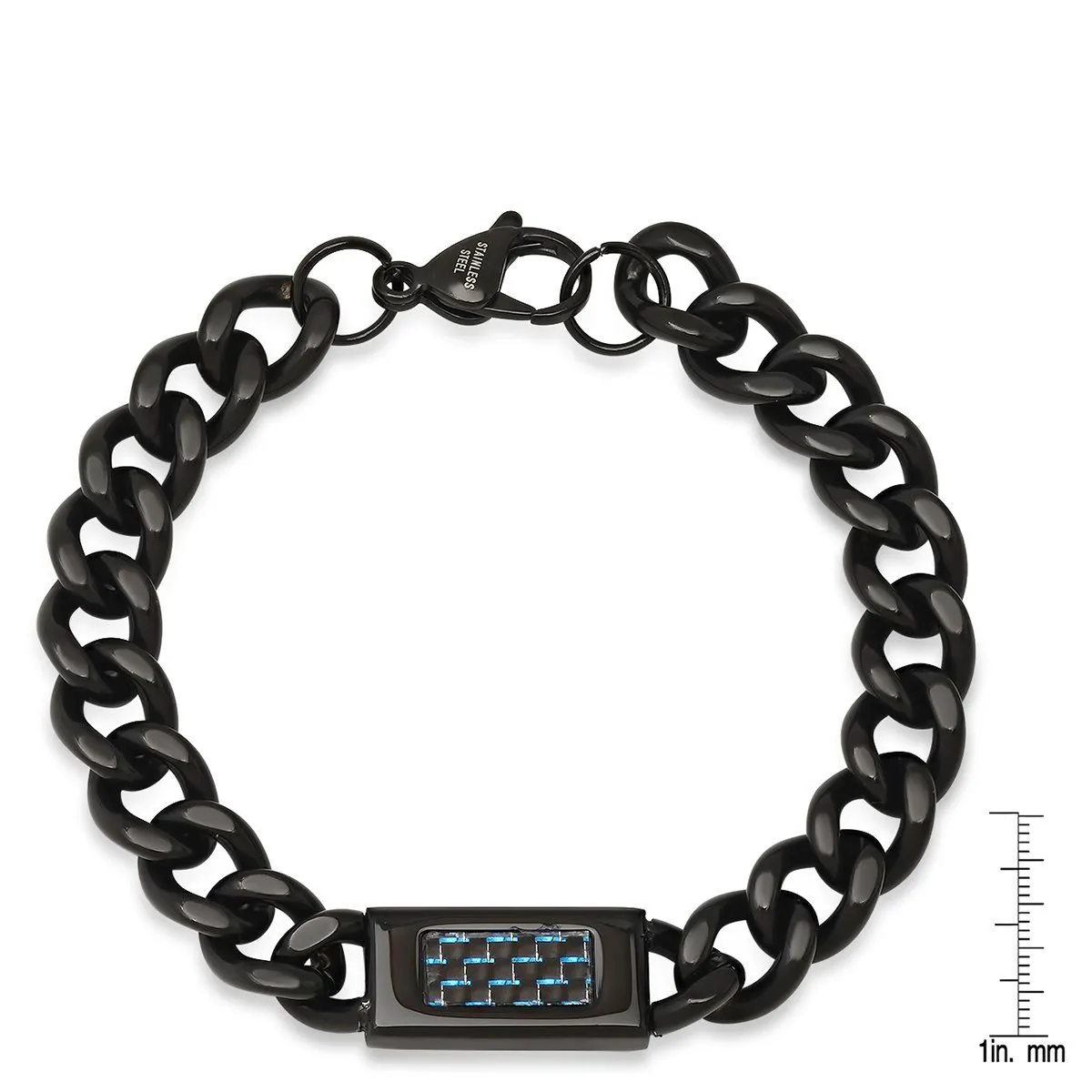 Men's Black IP Stainless Steel Cuban Link Chain ID Bracelet