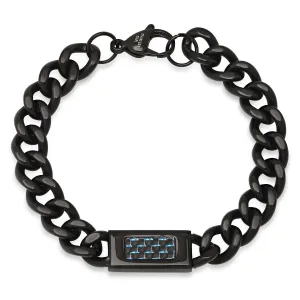 Men's Black IP Stainless Steel Cuban Link Chain ID Bracelet
