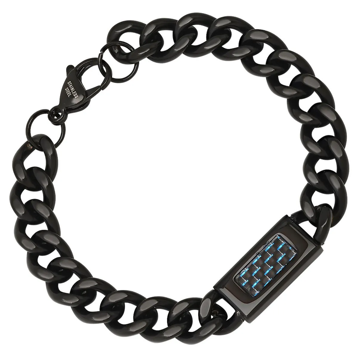 Men's Black IP Stainless Steel Cuban Link Chain ID Bracelet