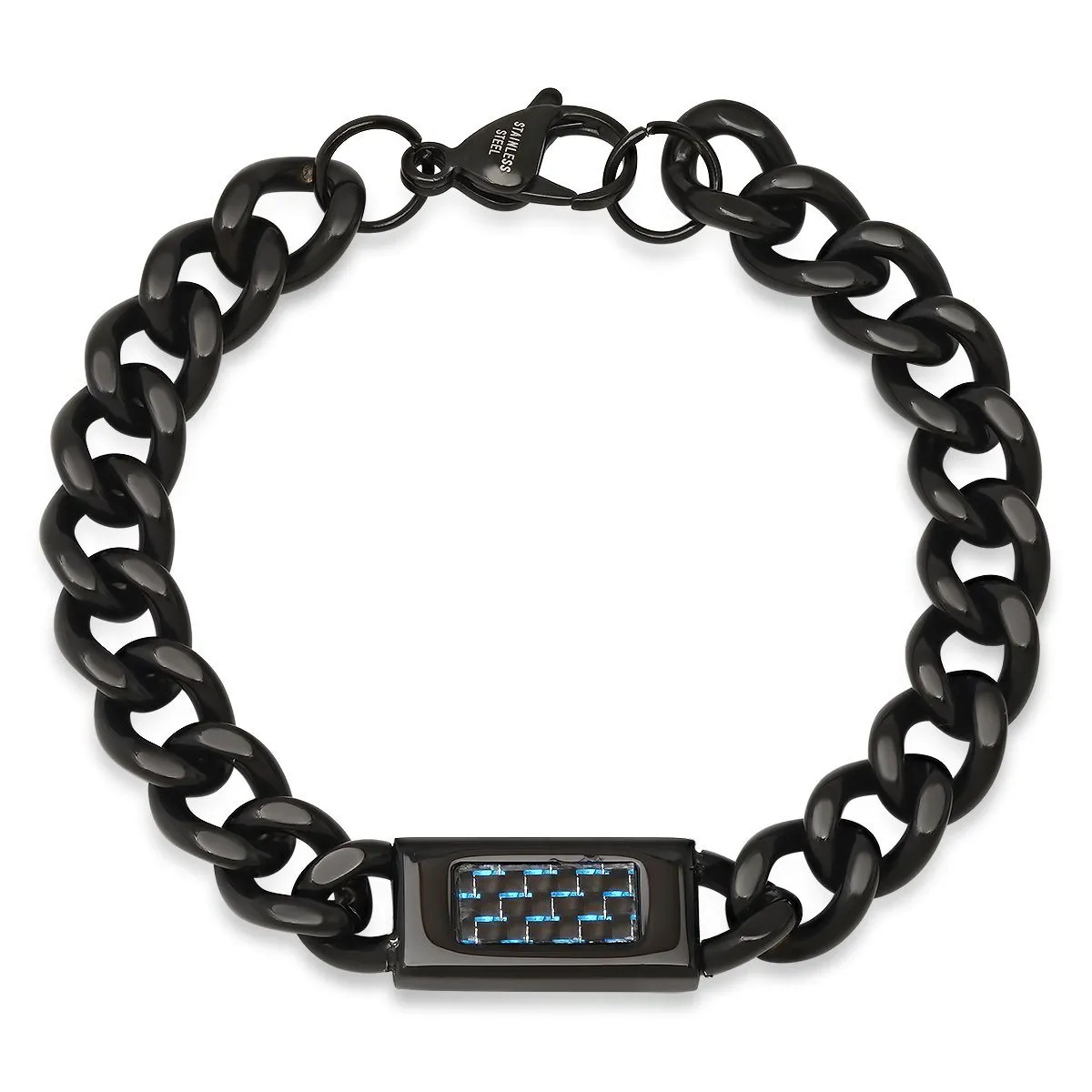 Men's Black IP Stainless Steel Cuban Link Chain ID Bracelet