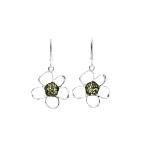 MILENA Amber Drop Flower Silver Earrings