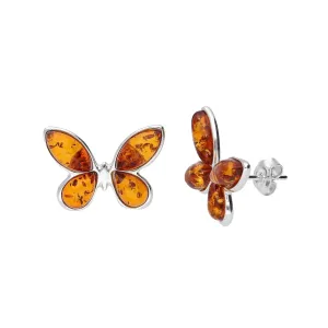 MILENA Stud Earrings Silver and Amber Butterfly