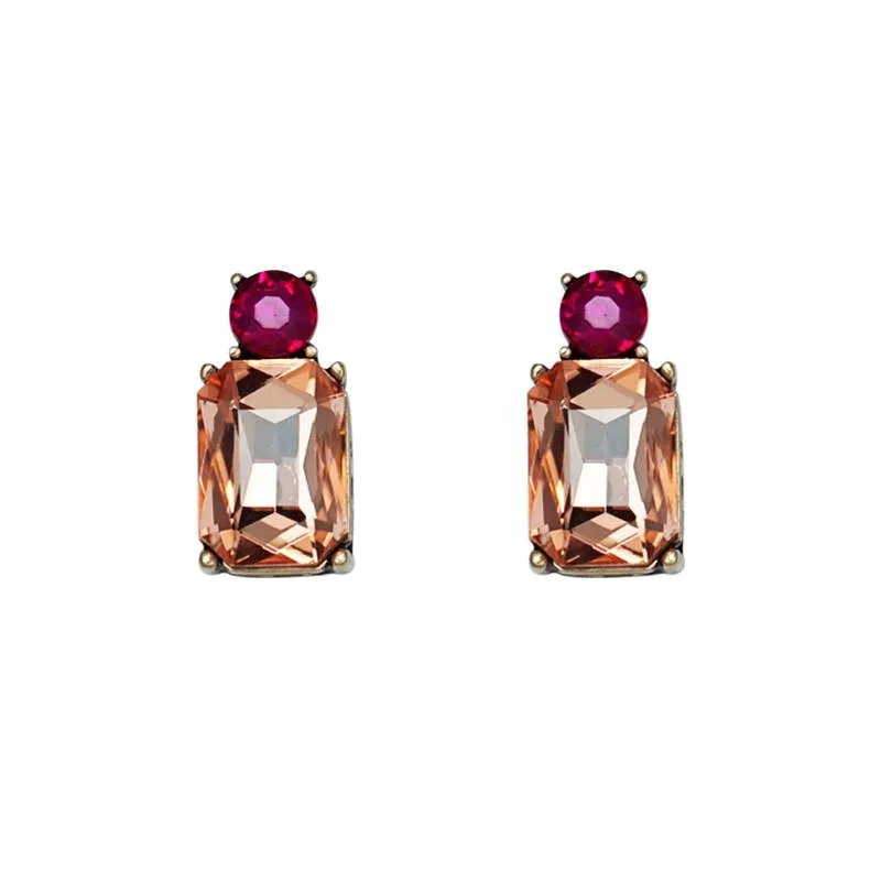 Mini Gem Earring in Amber & Pink