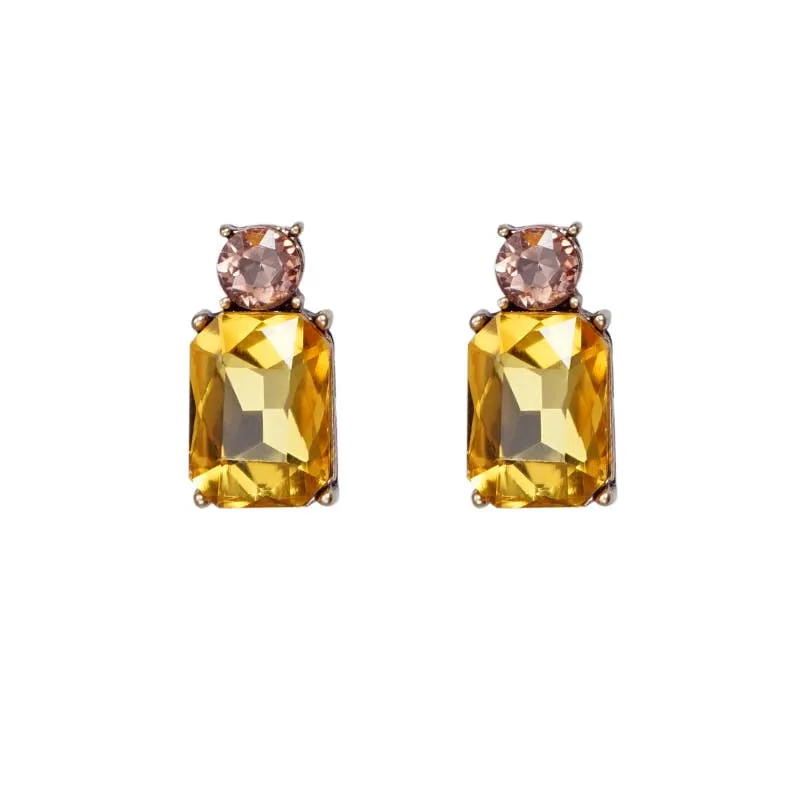 Mini Gem Earring in Bronze with Yellow & Amber
