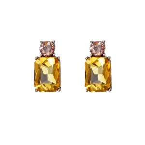 Mini Gem Earring in Bronze with Yellow & Amber