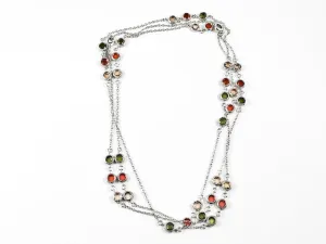 Modern Layered High Quality Colorful Bezel CZ Long Brass Necklace