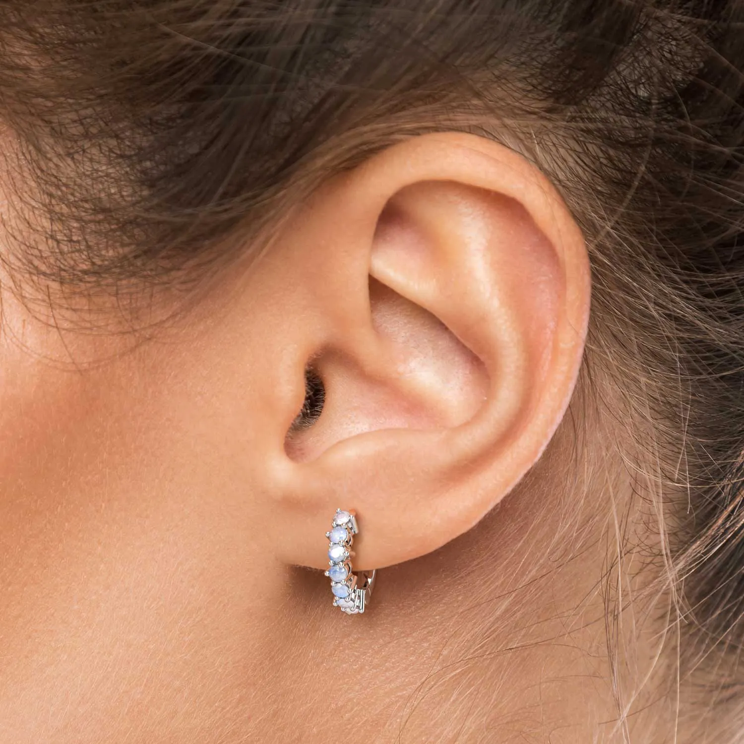 Moonstone Huggie Earrings in Silver