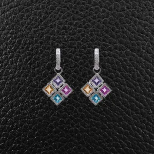 Multi-color Semi-Precious Gemstones & Diamond Earrings