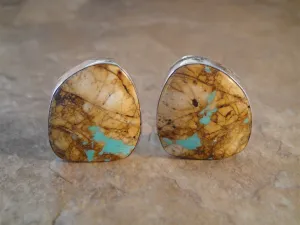 Native American Made Boulder Turquoise and Sterling Silver Clip On Earrings