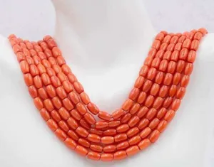 Natural Coral Beads Necklace Jewelry Coral Beads Necklace Coral Gemstone Orange CORAL Strand Barrel 8x5mm 15-16 Inches SKU:108917