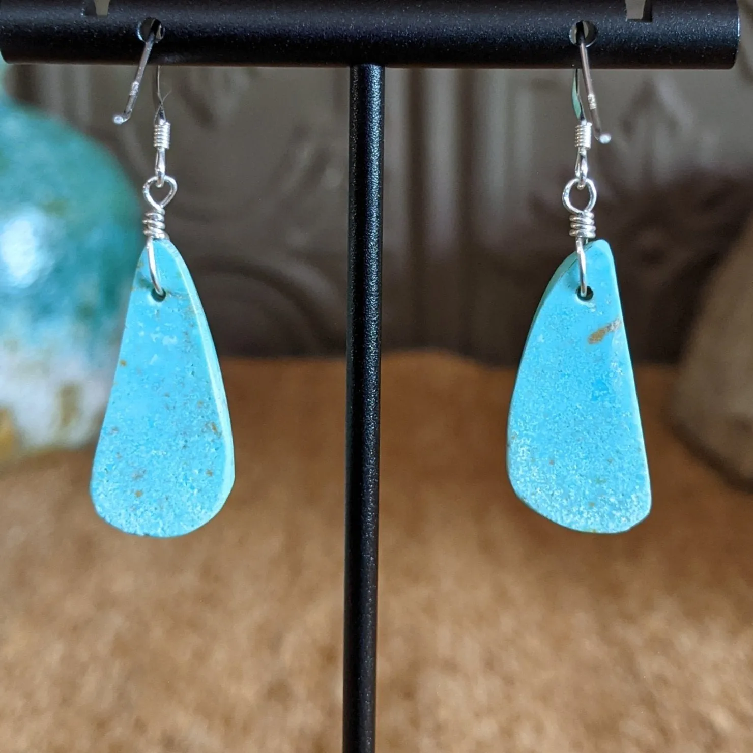 Navajo Made Turquoise Slab Earrings SWSG-ERN-0003