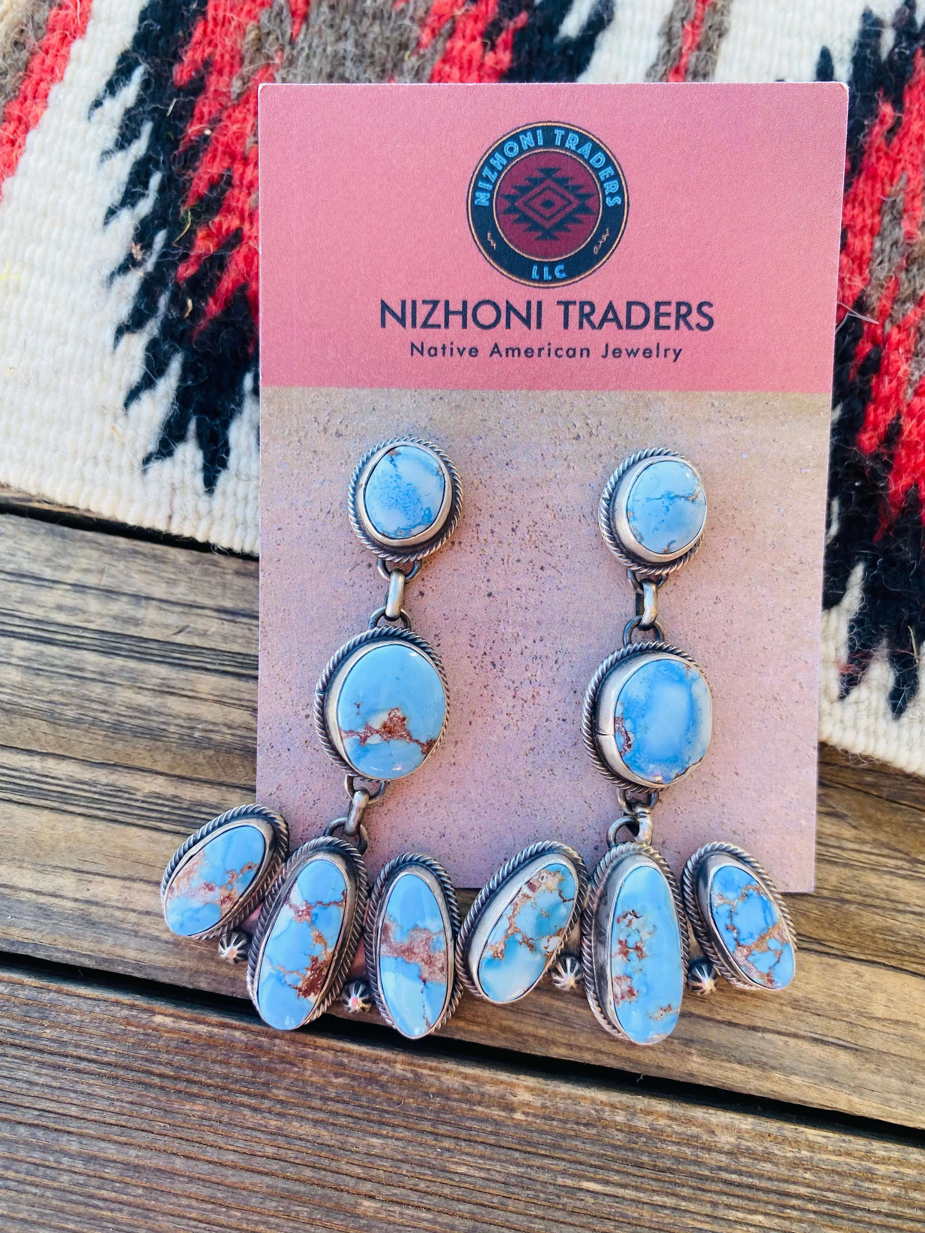 Navajo Sterling Silver & Golden Hills Turquoise Cluster Dangle Earrings