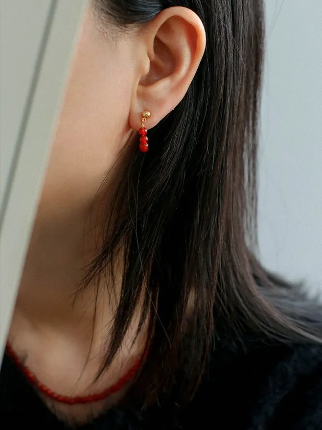 New Year's Red Agate Stone Beaded Earrings