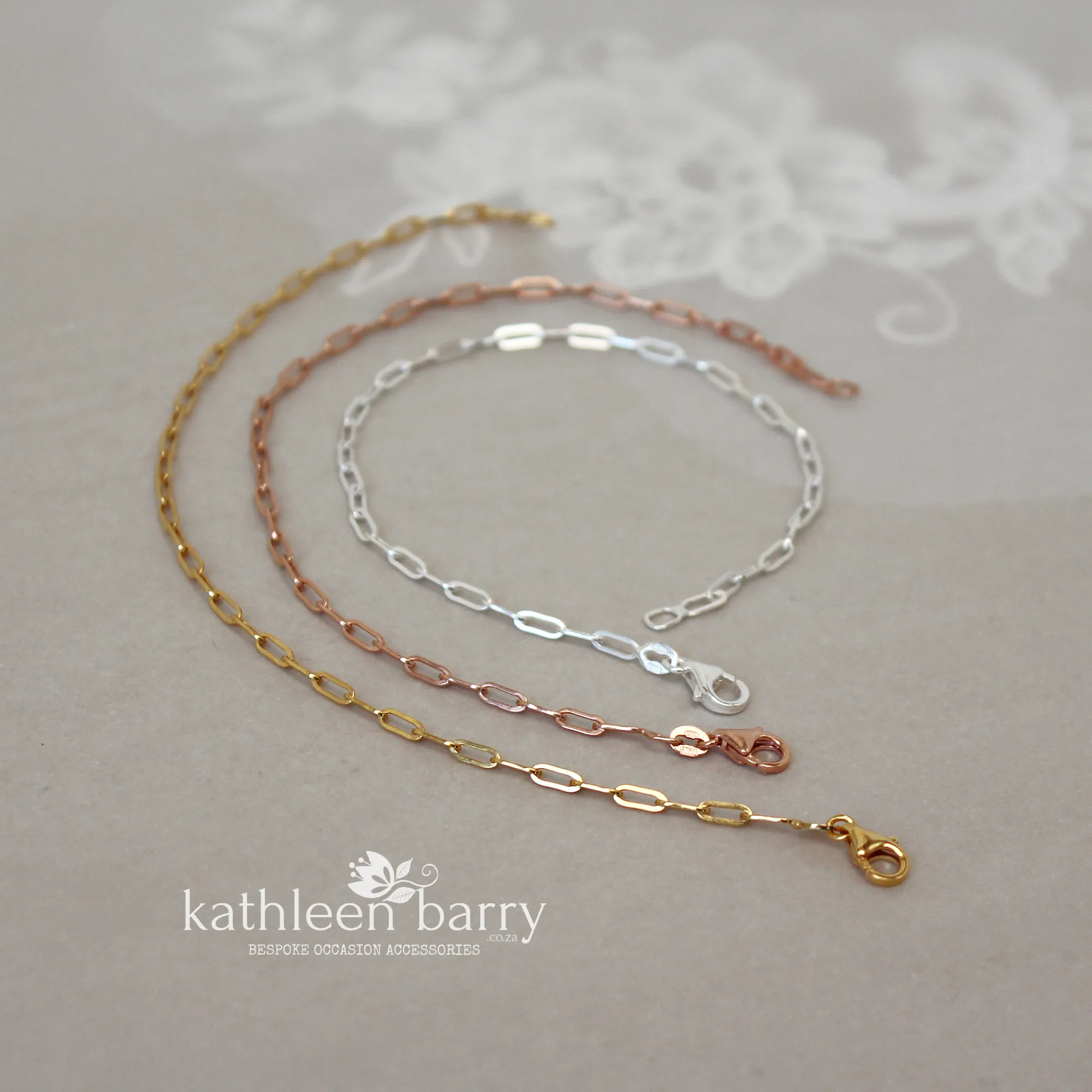 Paperclip chain link bracelet 2 link size options - Sterling silver, Gold or rose gold
