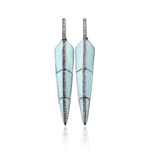 Pearl Turquoise Enamel Feather Earrings