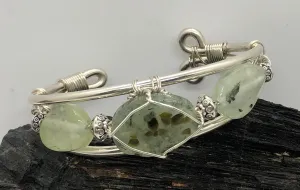 Prehnite w/Prehnite Side Stones Sterling Silver Wirewrapped Bracelet