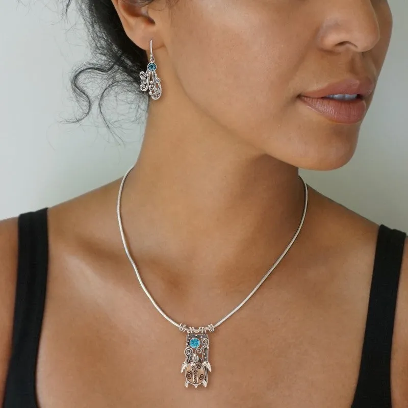 "Spray" Sterling Silver Earrings with Blue Topaz Drop