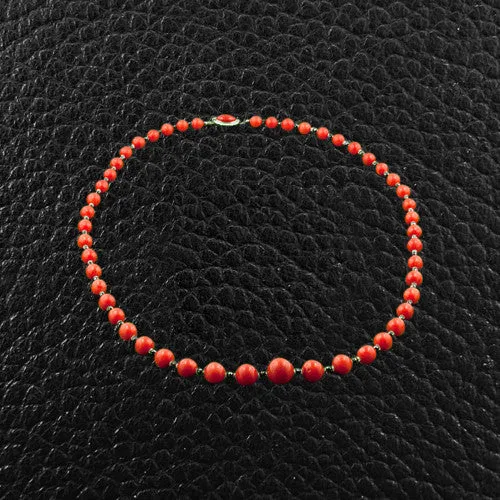 Red Coral & Black Diamond Necklace