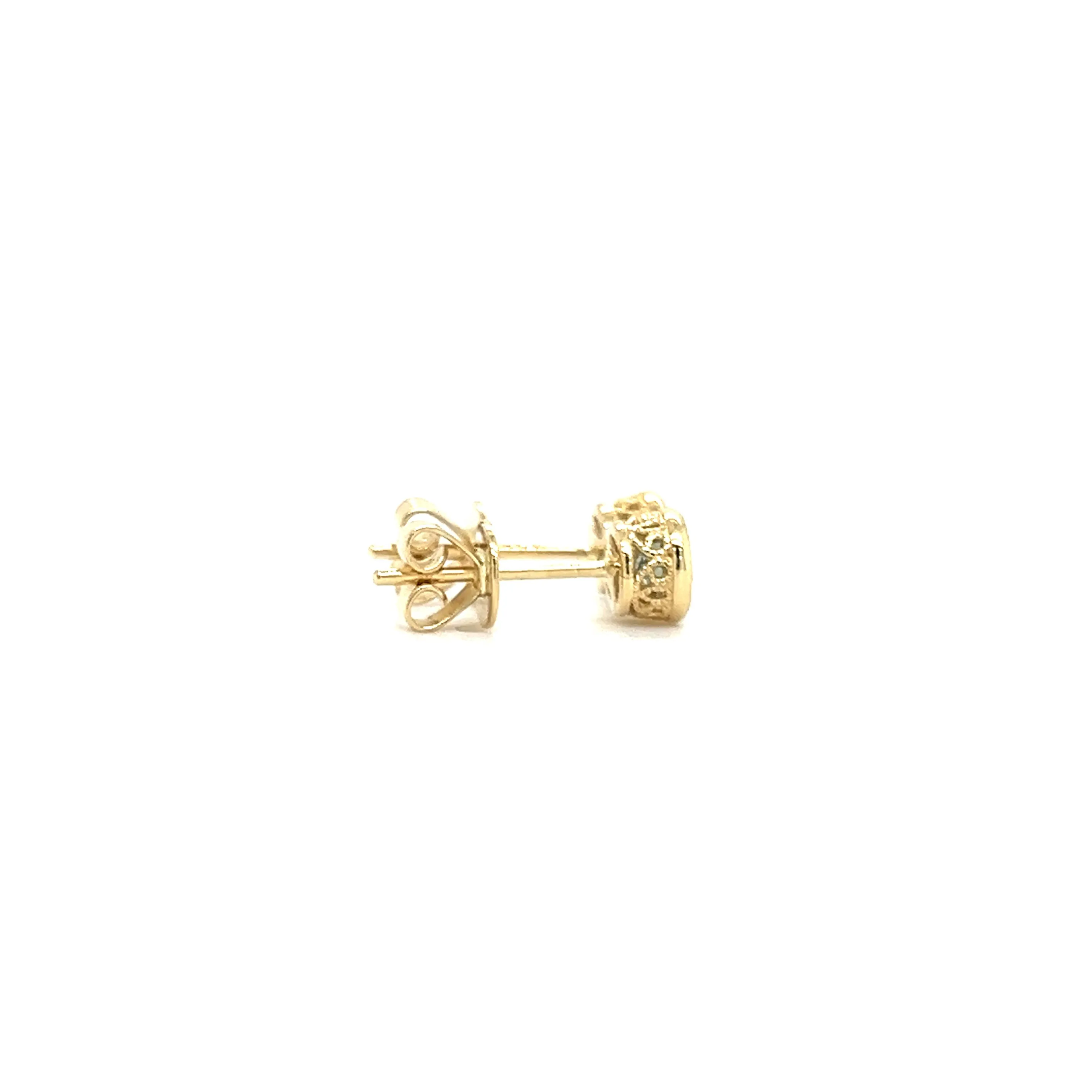 Round Blue Topaz Stud Earrings with Filigree and Milgrain Details in 14K Yellow Gold
