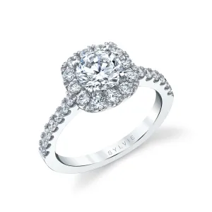 Round Cushion Cut Classic Halo Engagement Ring - Jacalyn 14k Gold White